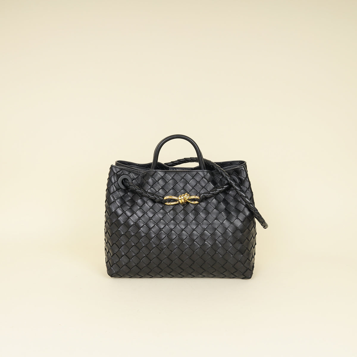 Bottega Veneta Black Intrecciato Nappa Andiamo Medium Bag
