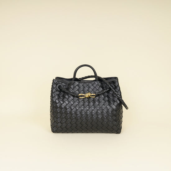 Bottega Veneta Black Intrecciato Nappa Andiamo Medium Bag