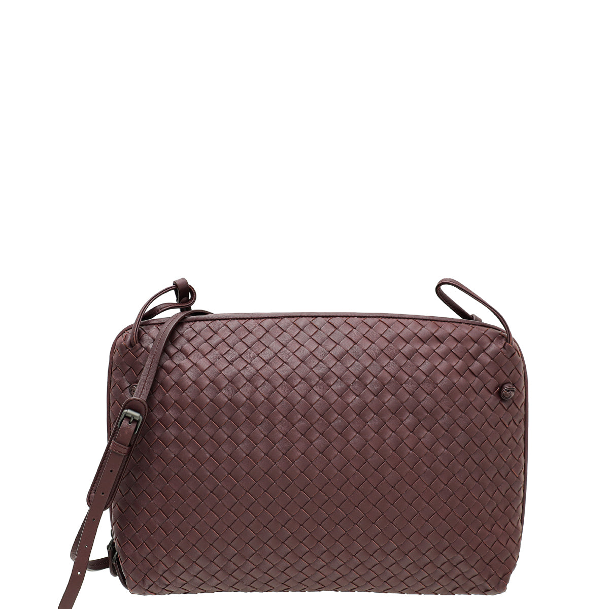 Bottega Veneta Burgundy Intrecciato Nappa Nodini Crossbody Bag Large-Bottega Veneta-THE CLOSET