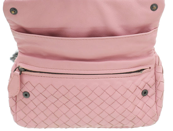 Bottega Veneta Pink Intrecciato Small Chain Crossbody Bag