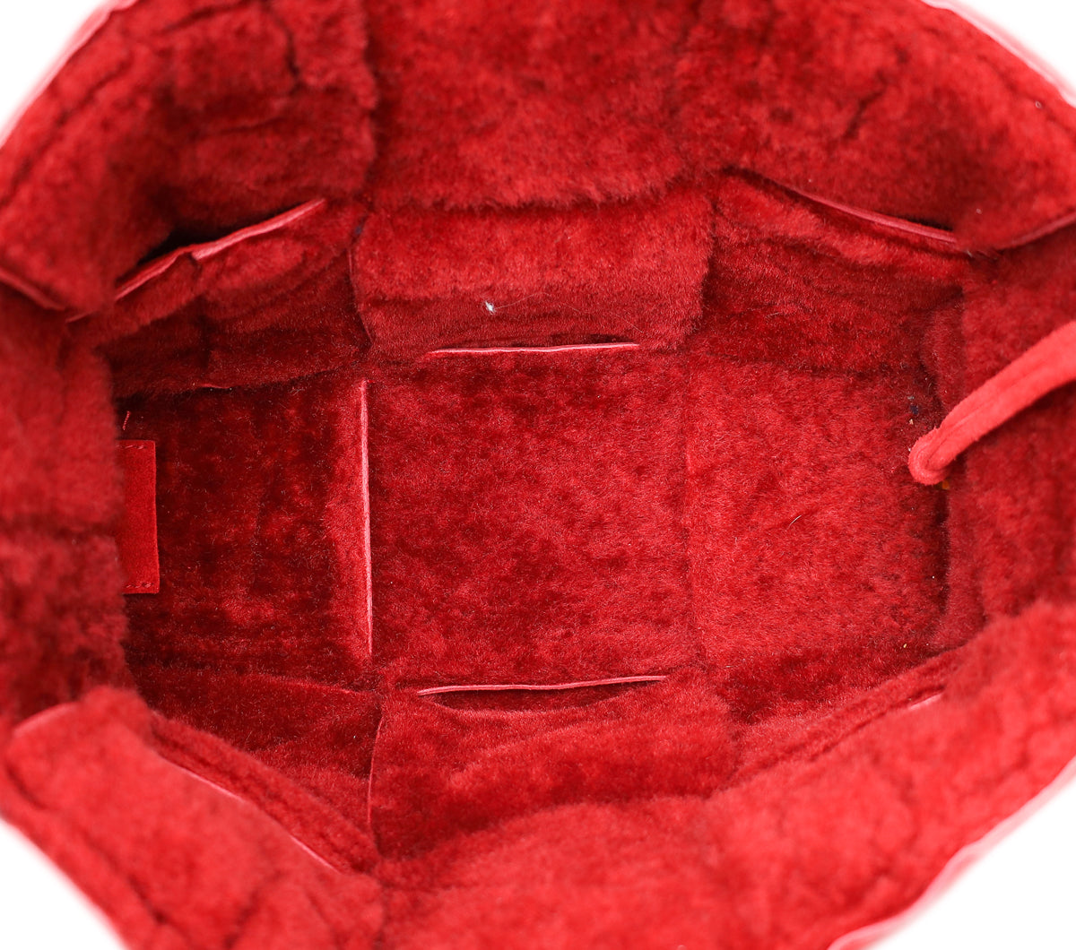 Bottega Veneta Red maxi Intrecciato Suede Shearling Arco Tote