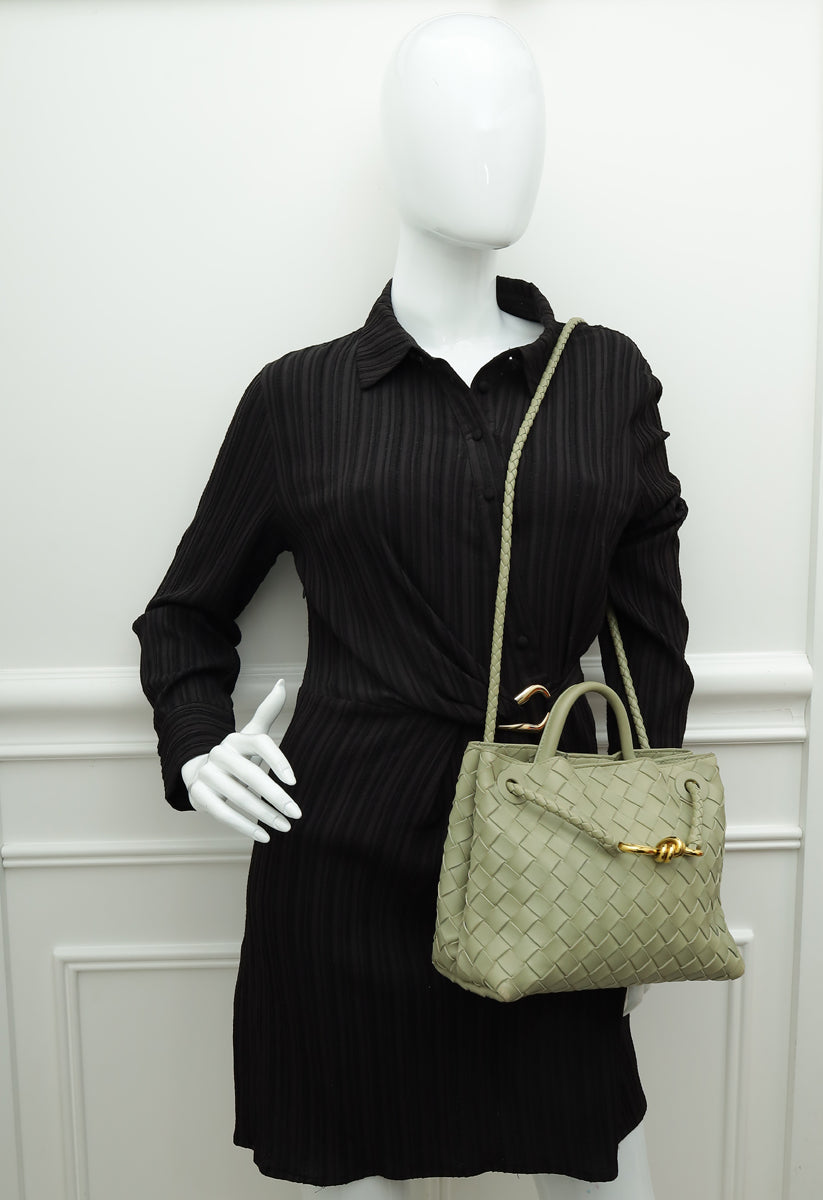 Bottega Veneta Travertine Intrecciato Nappa Andiamo Small Bag