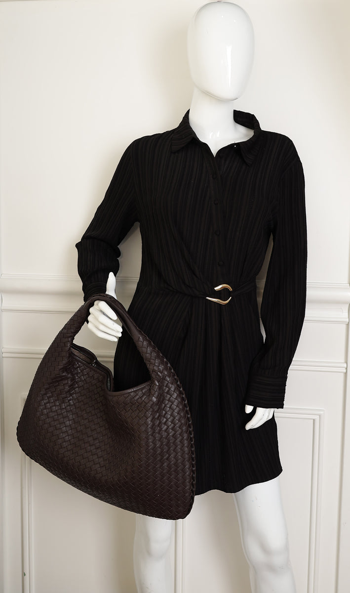 Bottega Veneta Chocolate Brown Intrecciato Veneta Hobo Large Bag