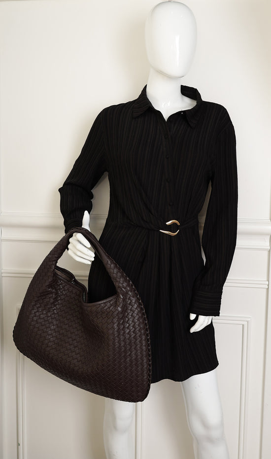 Bottega Veneta Chocolate Brown Intrecciato Veneta Hobo Large Bag