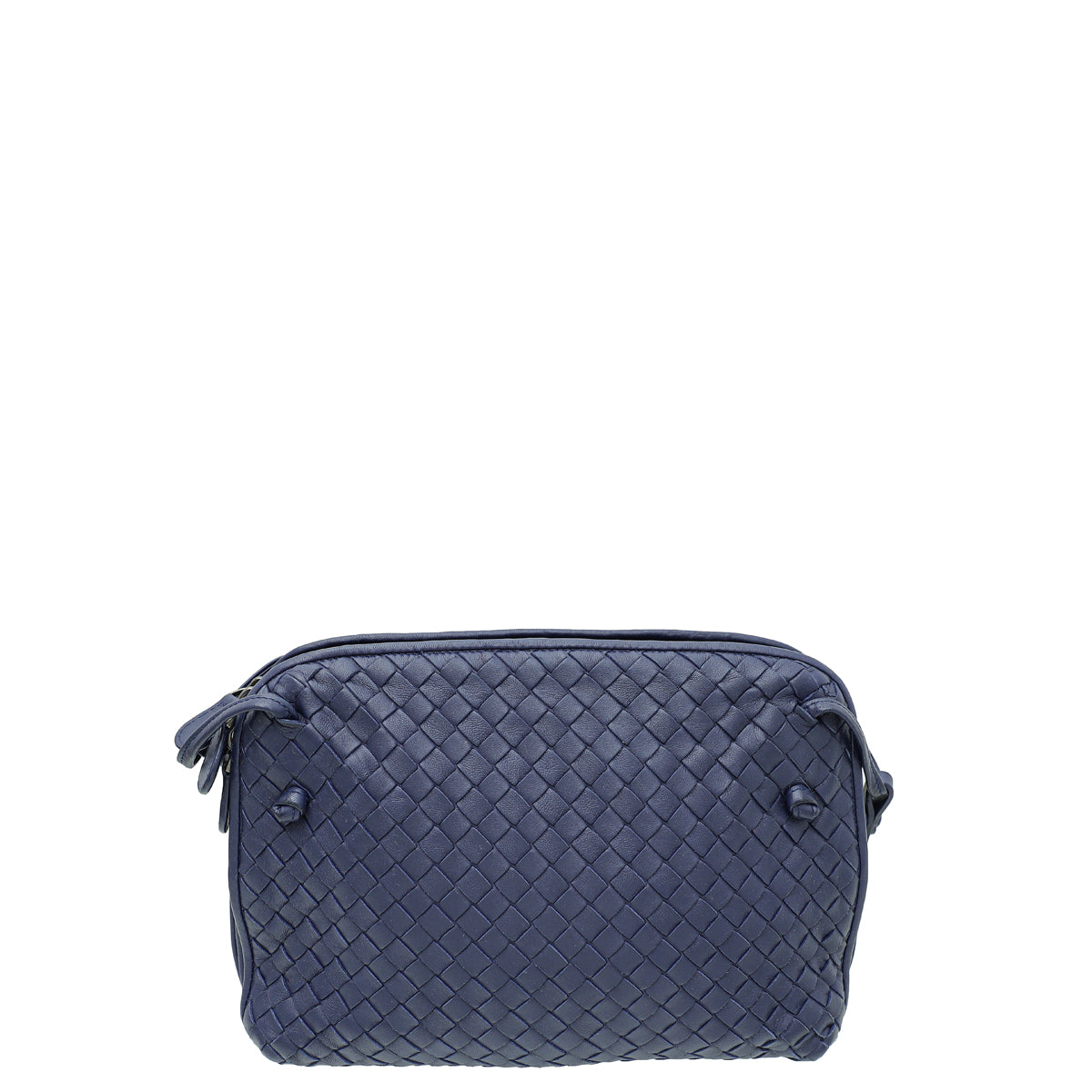 Bottega Veneta Navy Blue Intrecciato Nappa Nodini Double Zip Crossbody Bag-Bottega Veneta-THE CLOSET