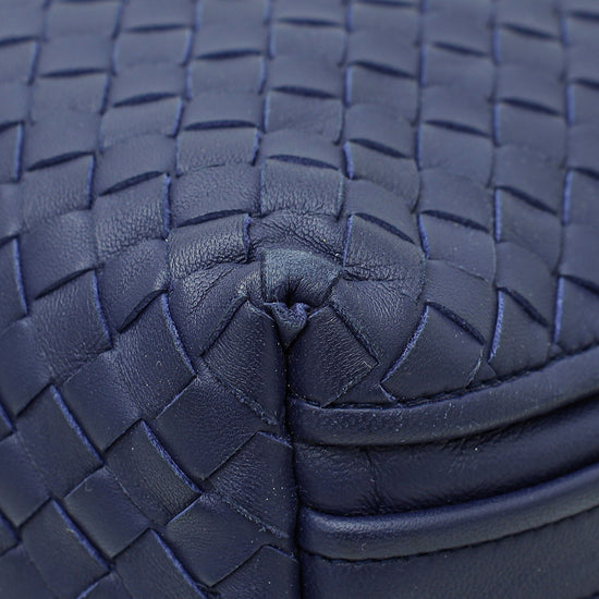 Bottega Veneta Navy Blue Intrecciato Nappa Nodini Double Zip Crossbody Bag