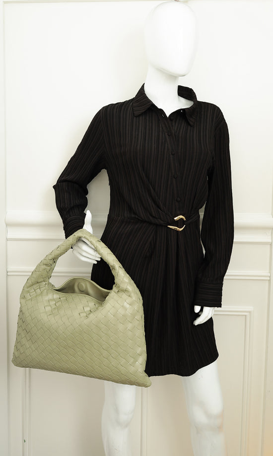 Bottega Veneta Travertine Intrecciato Hop Hobo Bag-Bottega Veneta-THE CLOSET