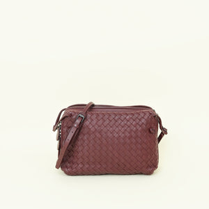 Bottega Veneta Burgundy Intrecciato Nodini Double Zip Crossbody Bag