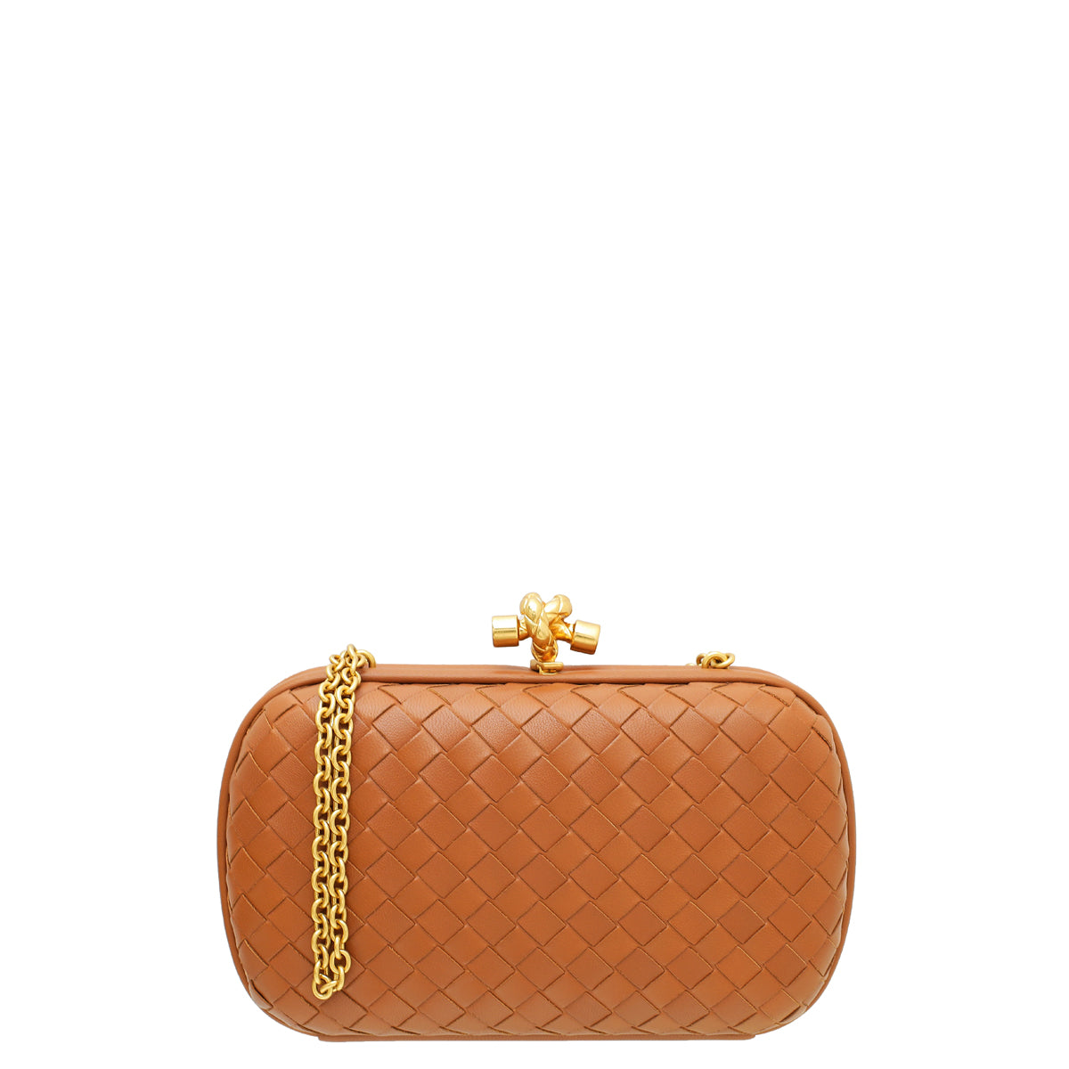Bottega Veneta Brown Knot Nappa Chain Clutch-Bottega Veneta-THE CLOSET