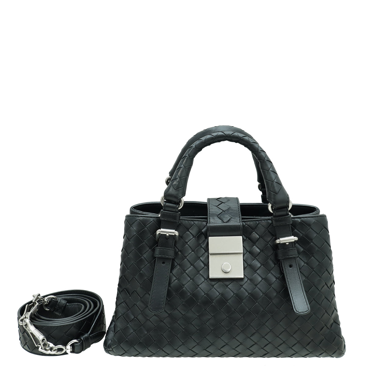 Bottega Veneta Black Intrecciato Nappa Roma Mini Bag-Bottega Veneta-THE CLOSET