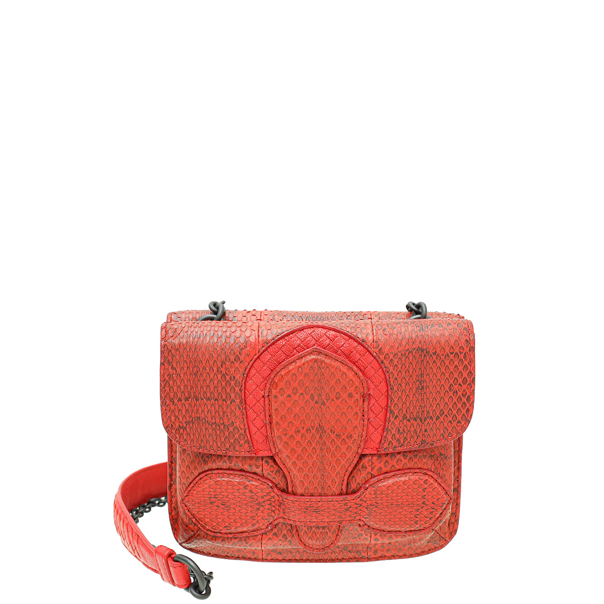 Bottega Veneta Red Water Snake Rialto Shoulder Bag-Bottega Veneta-THE CLOSET