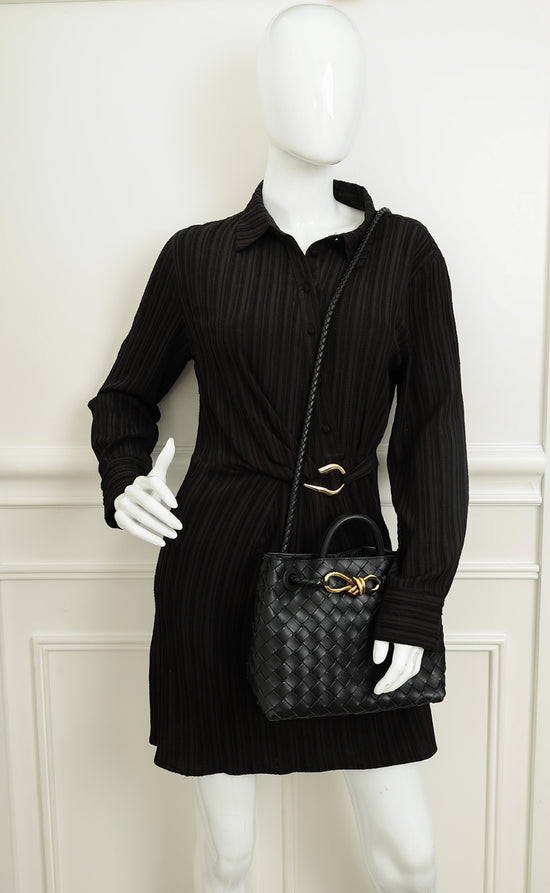 Bottega Veneta Black Intrecciato Andiamo Small Tote Bag-Bottega Veneta-THE CLOSET