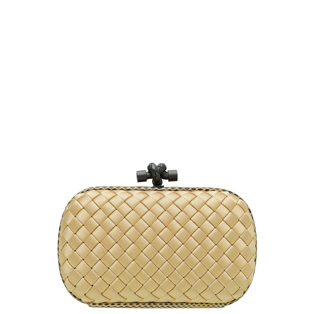 Bottega Veneta Champagne Satin Ayers Stretch Knot Clutch-Bottega Veneta-THE CLOSET