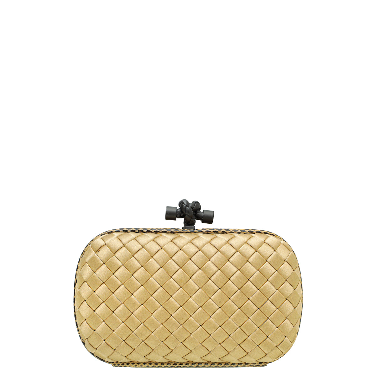 Bottega Veneta Champagne Satin Ayers Stretch Knot Clutch-Bottega Veneta-THE CLOSET