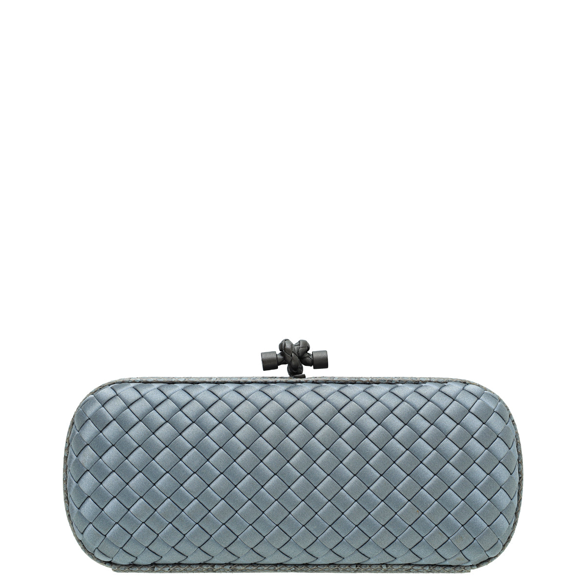 Bottega Veneta Grayish Blue Satin Ayers Stretch Knot Clutch-Bottega Veneta-THE CLOSET