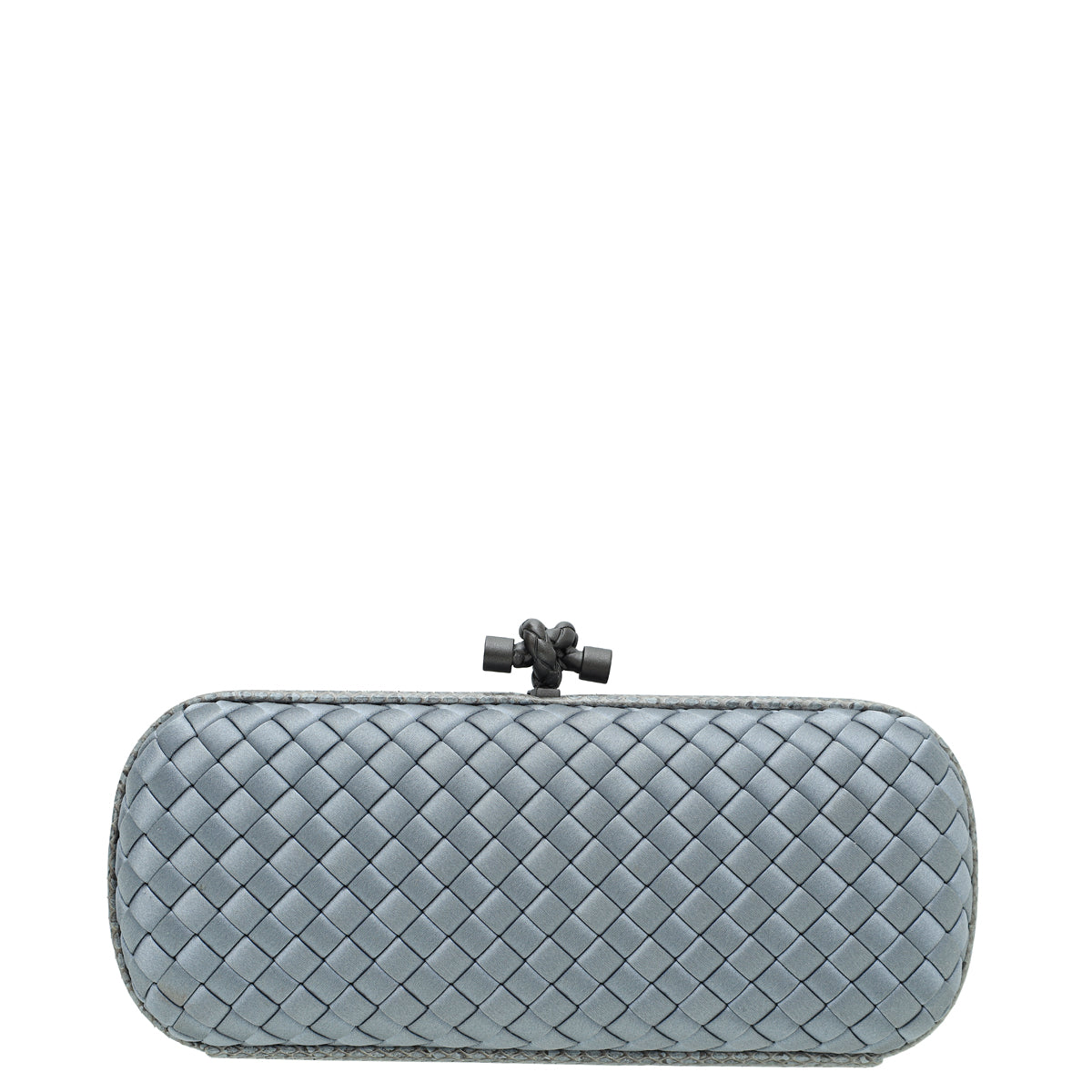 Bottega Veneta Grayish Blue Satin Ayers Stretch Knot Clutch-Bottega Veneta-THE CLOSET
