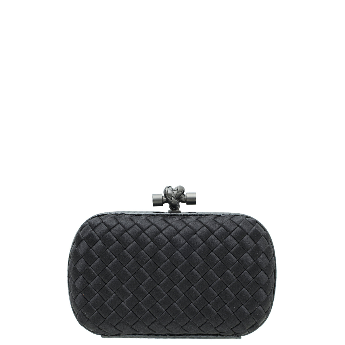 Bottega Veneta Black Satin Ayers Stretch Knot Clutch-Bottega Veneta-THE CLOSET