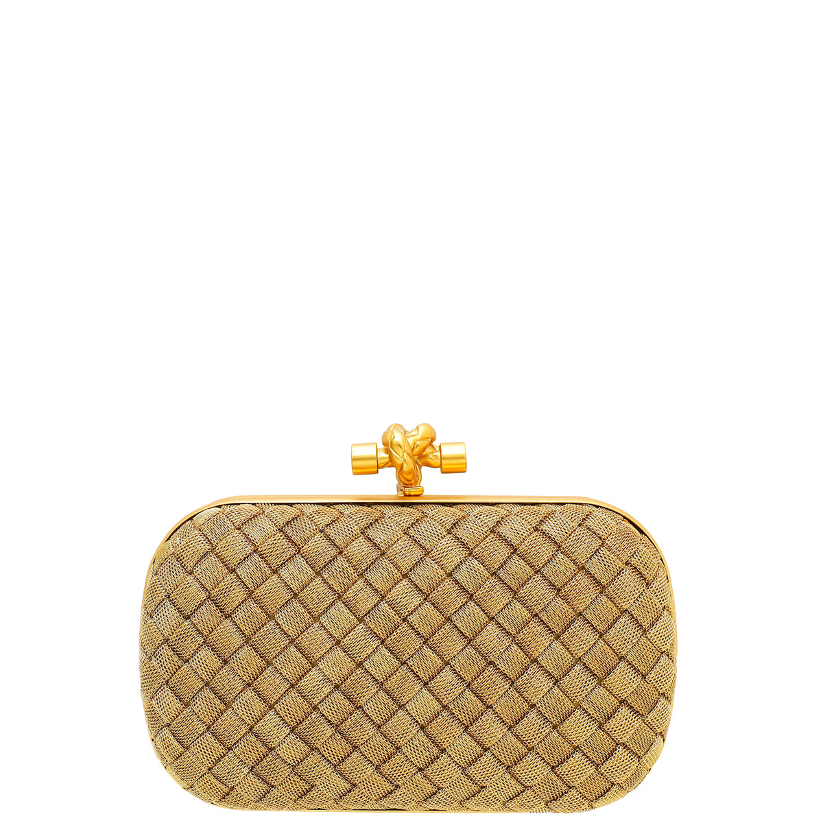 Bottega Veneta Goldtone Intrecciato Chain Metal Knot Clutch-Bottega Veneta-THE CLOSET