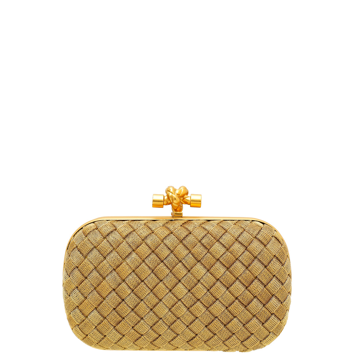 Bottega Veneta Goldtone Intrecciato Chain Metal Knot Clutch-Bottega Veneta-THE CLOSET