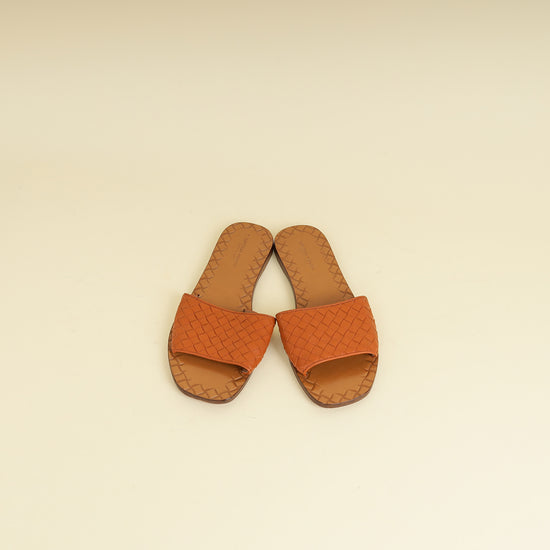 Bottega Veneta Camel Intrecciato Flat Slide Sandal 36
