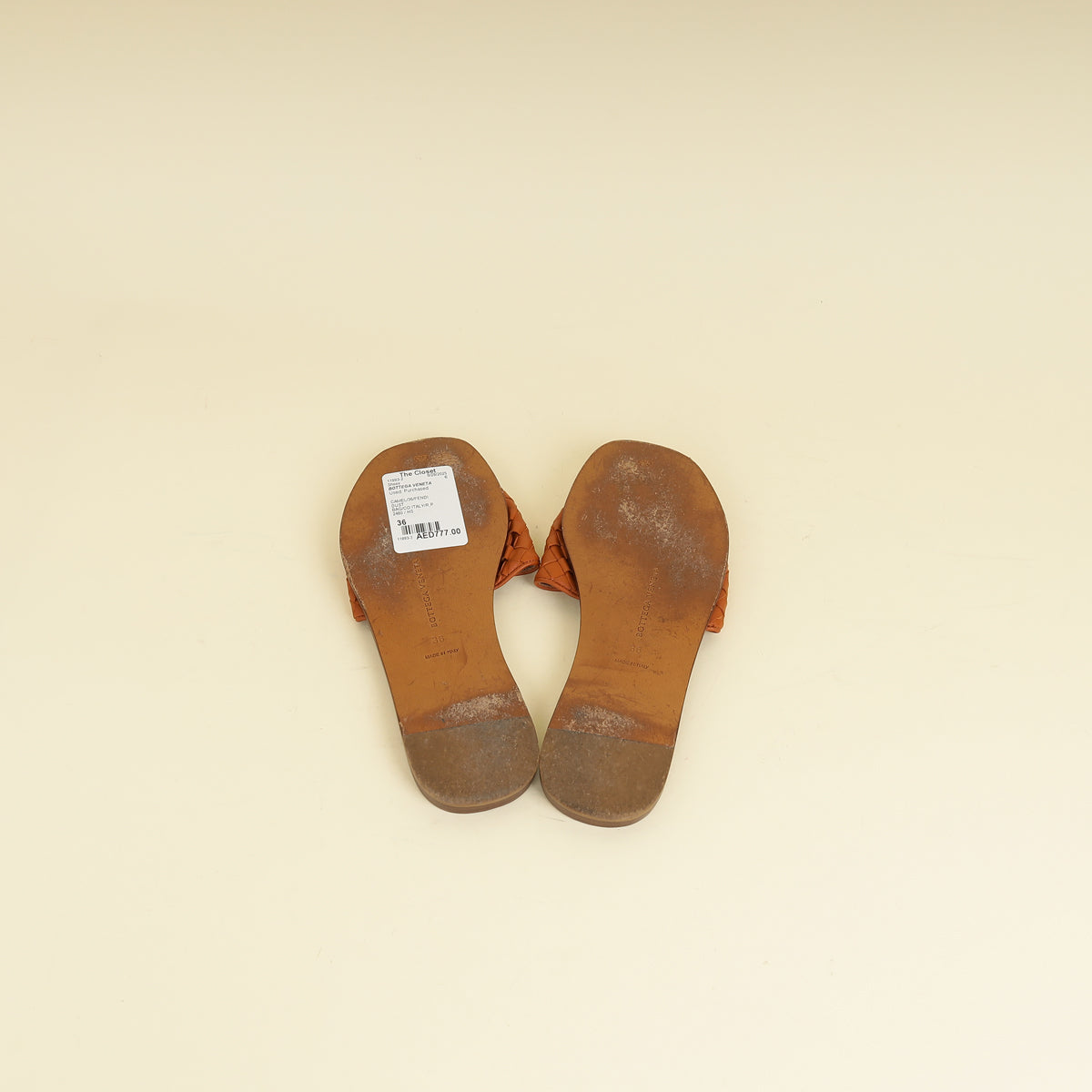 Bottega Veneta Camel Intrecciato Flat Slide Sandal 36