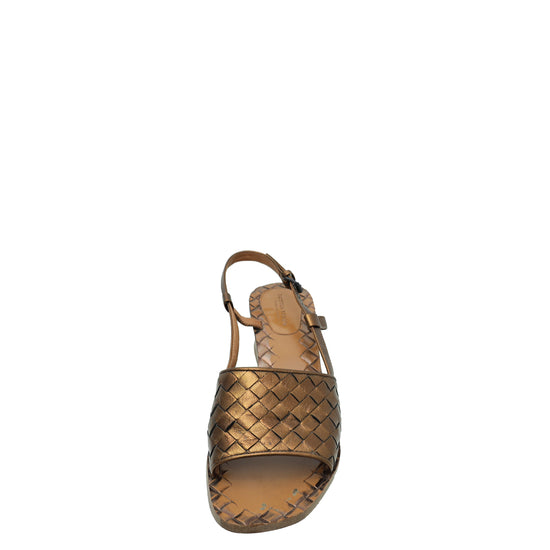 Bottega Veneta Bronze Intrecciato Slingback Sandal 36