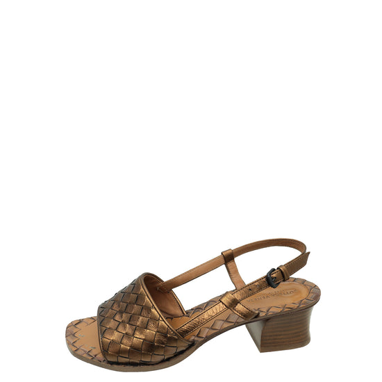 Bottega Veneta Bronze Intrecciato Slingback Sandal 36