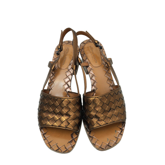 Bottega Veneta Bronze Intrecciato Slingback Sandal 36