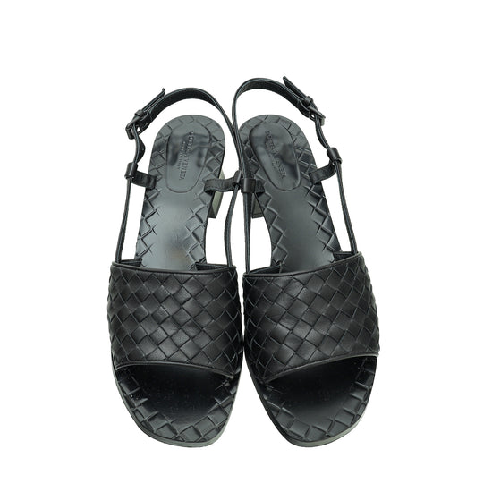 Bottega Veneta Black Intrecciato Slingback Sandal 38