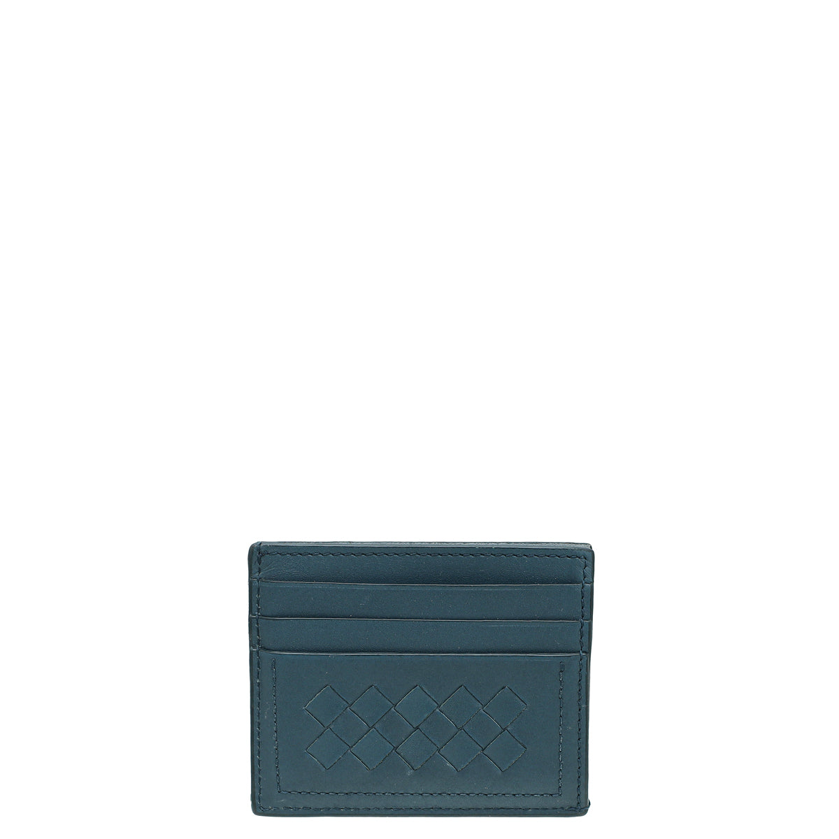 Bottega Veneta Dark Teal Blue Intrecciato Card Holder-Bottega Veneta-THE CLOSET