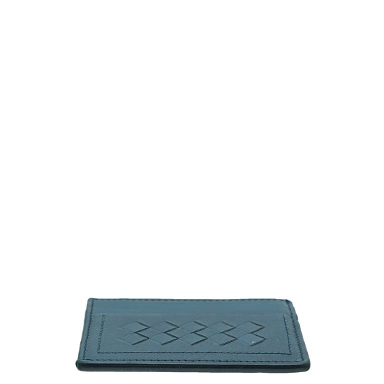 Bottega Veneta Dark Teal Blue Intrecciato Card Holder