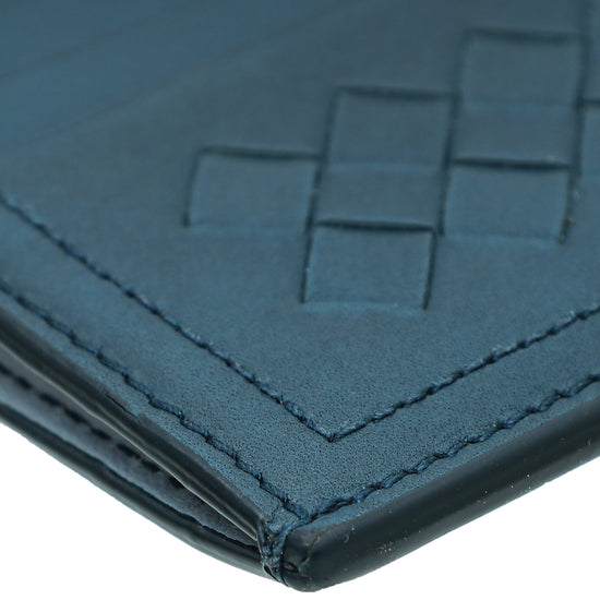 Bottega Veneta Dark Teal Blue Intrecciato Card Holder