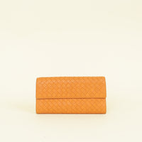 Bottega Veneta Orange Intrecciato Leather Flap Continental Wallet