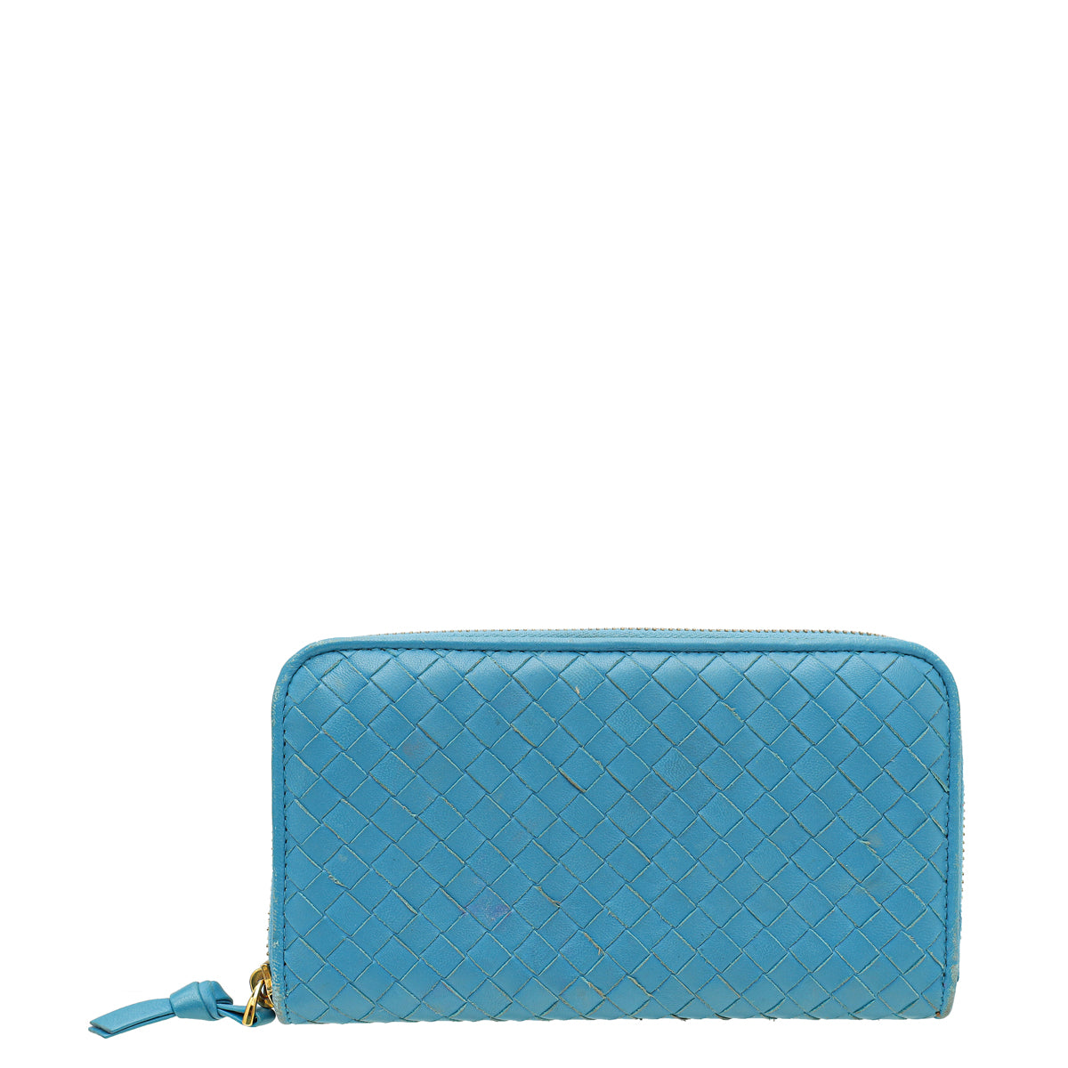 Bottega Veneta Blue Intrecciato Zip Around Wallet-Bottega Veneta-THE CLOSET
