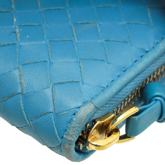 Bottega Veneta Blue Intrecciato Zip Around Wallet