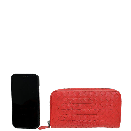 Bottega Veneta Red Intrecciato Zip Around Wallet