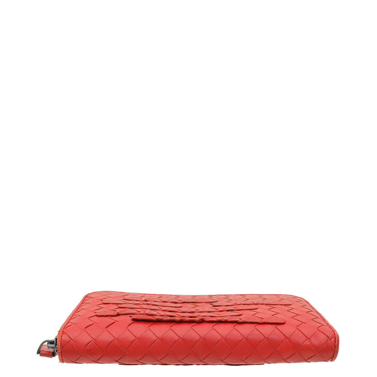 Bottega Veneta Red Intrecciato Zip Around Wallet