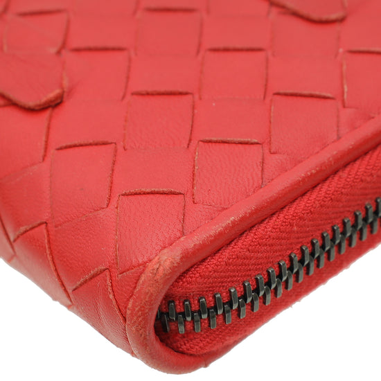 Bottega Veneta Red Intrecciato Zip Around Wallet