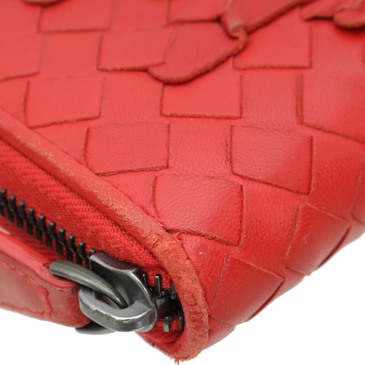 Bottega Veneta Red Intrecciato Zip Around Wallet