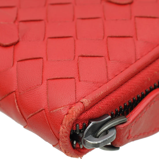 Bottega Veneta Red Intrecciato Zip Around Wallet