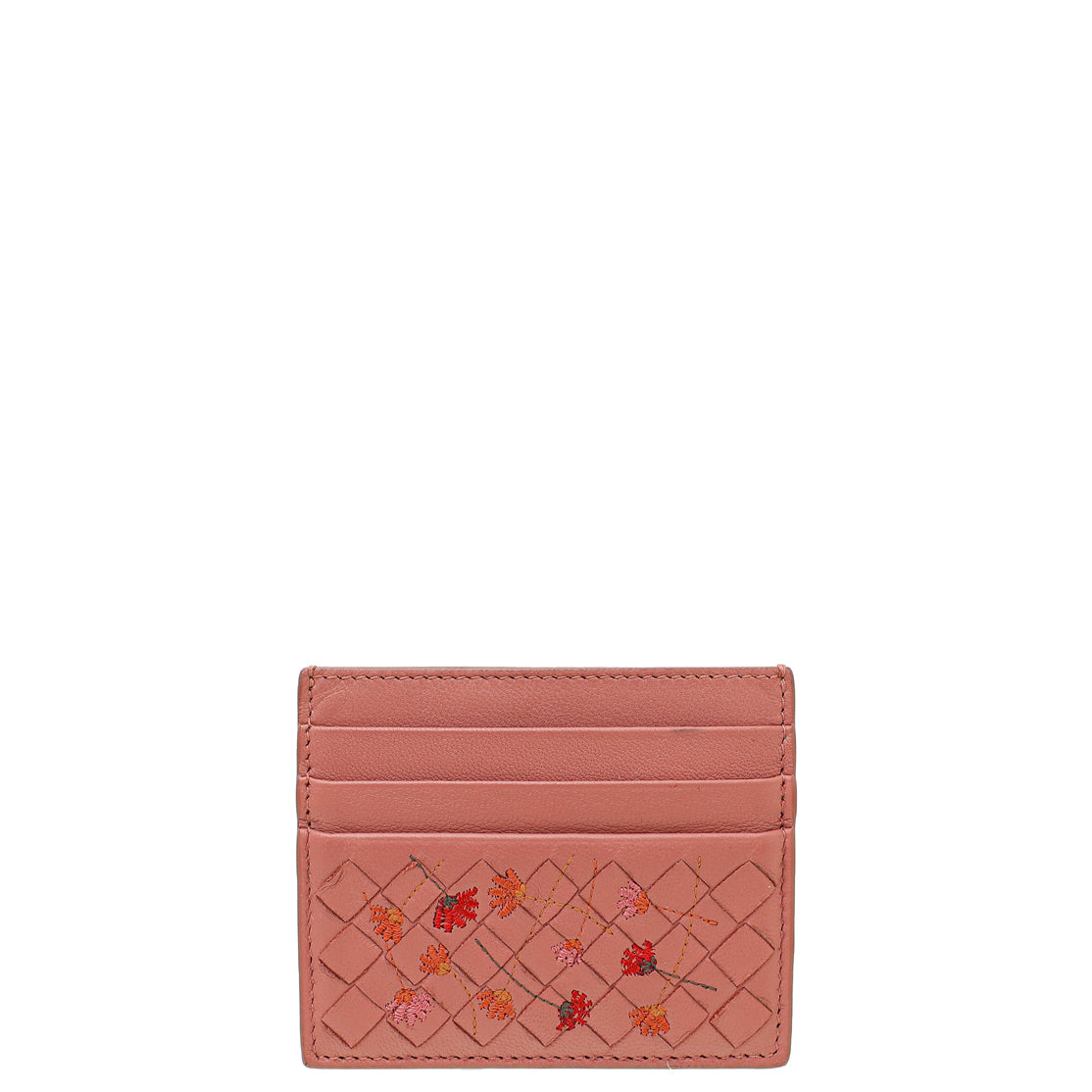 Bottega Veneta Rose Antique Intrecciato Nappa Embroidered Card Holder-Bottega Veneta-THE CLOSET