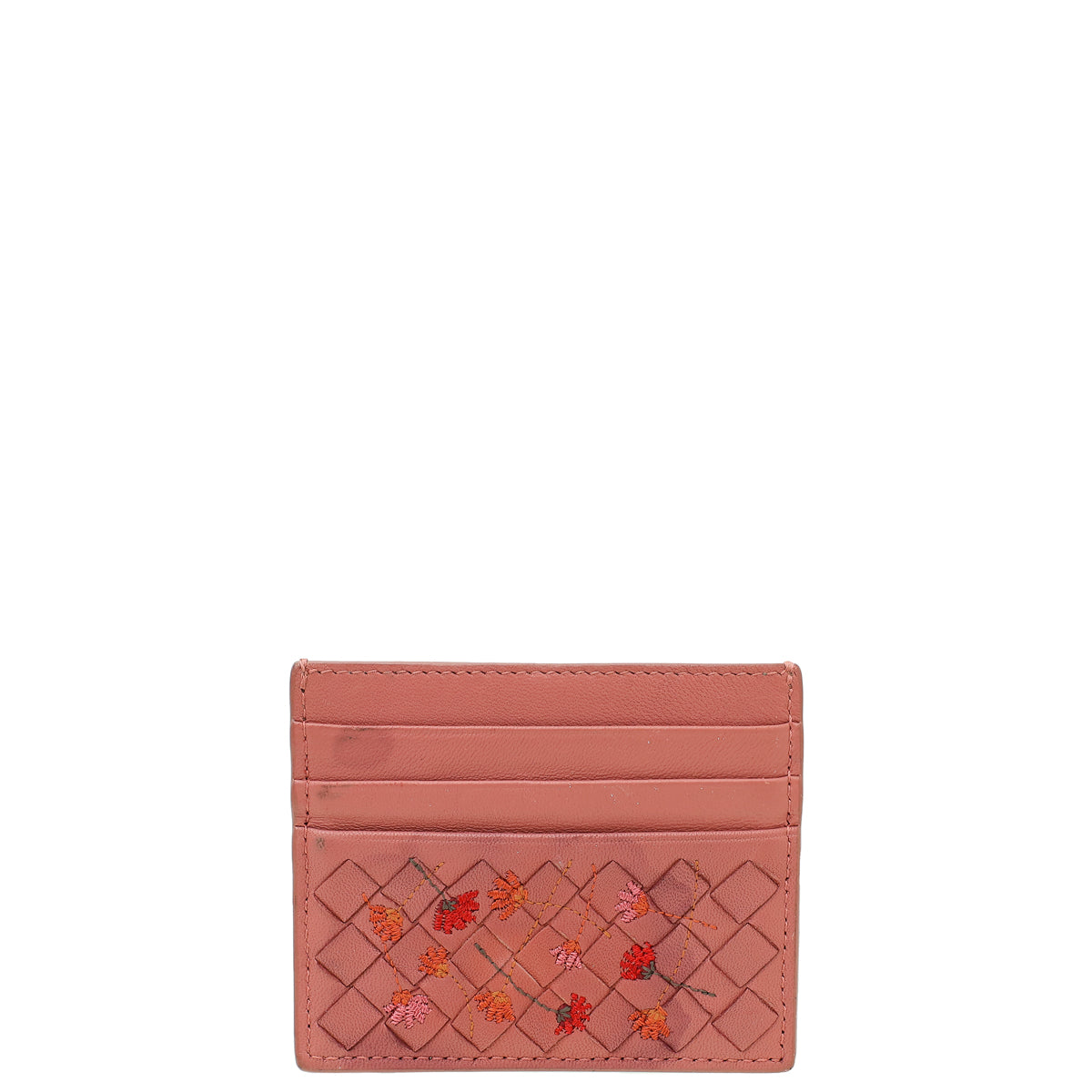 Bottega Veneta Rose Antique Intrecciato Nappa Embroidered Card Holder-Bottega Veneta-THE CLOSET