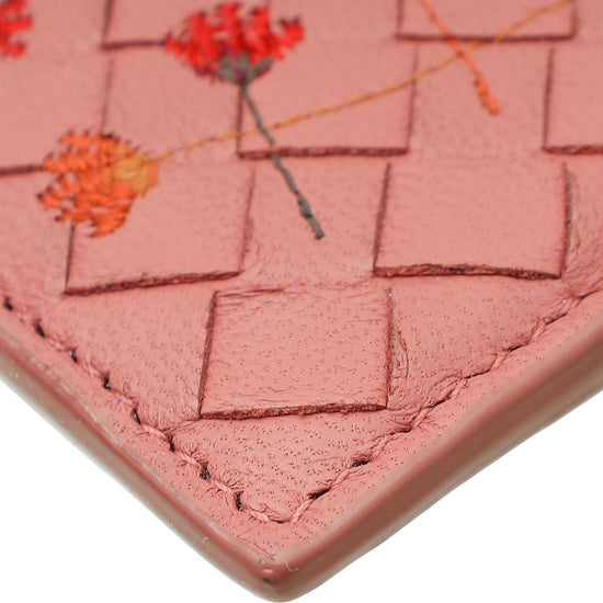 Bottega Veneta Rose Antique Intrecciato Nappa Embroidered Card Holder