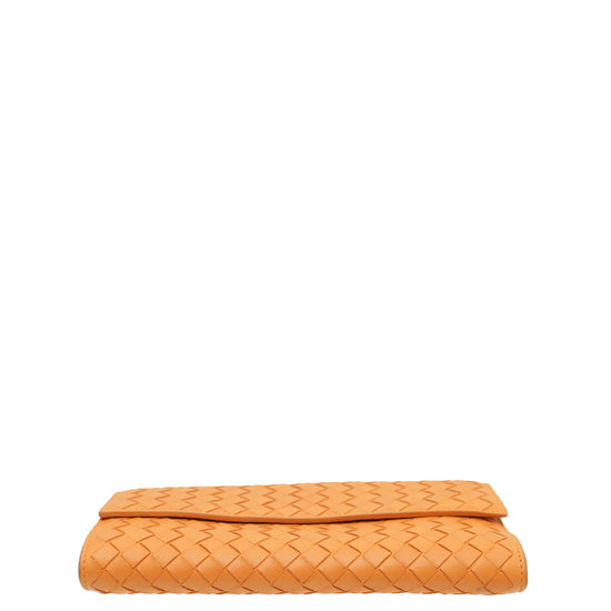 Bottega Veneta Brownish Orange Intrecciato Flap Long Wallet