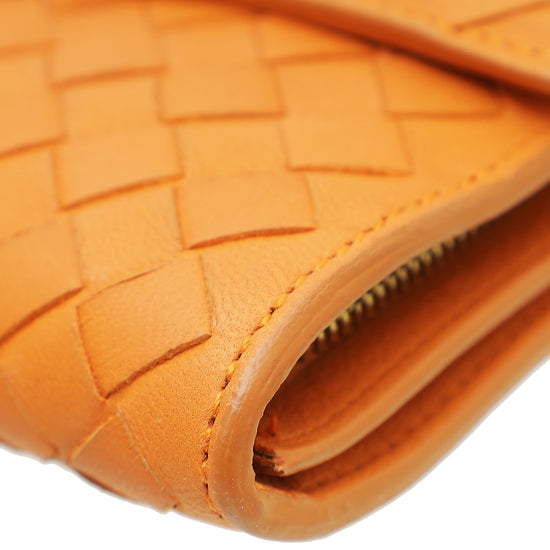 Bottega Veneta Brownish Orange Intrecciato Flap Long Wallet