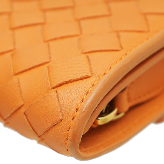 Bottega Veneta Brownish Orange Intrecciato Flap Long Wallet