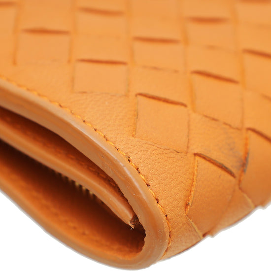 Bottega Veneta Brownish Orange Intrecciato Flap Long Wallet