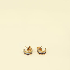 Boucheron 18K Tri Gold Diamond Quatre Classique Mini Hoop Earrings