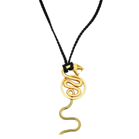 Boucheron 18K Yellow Gold Serpent Snake Pendant Cord Necklace