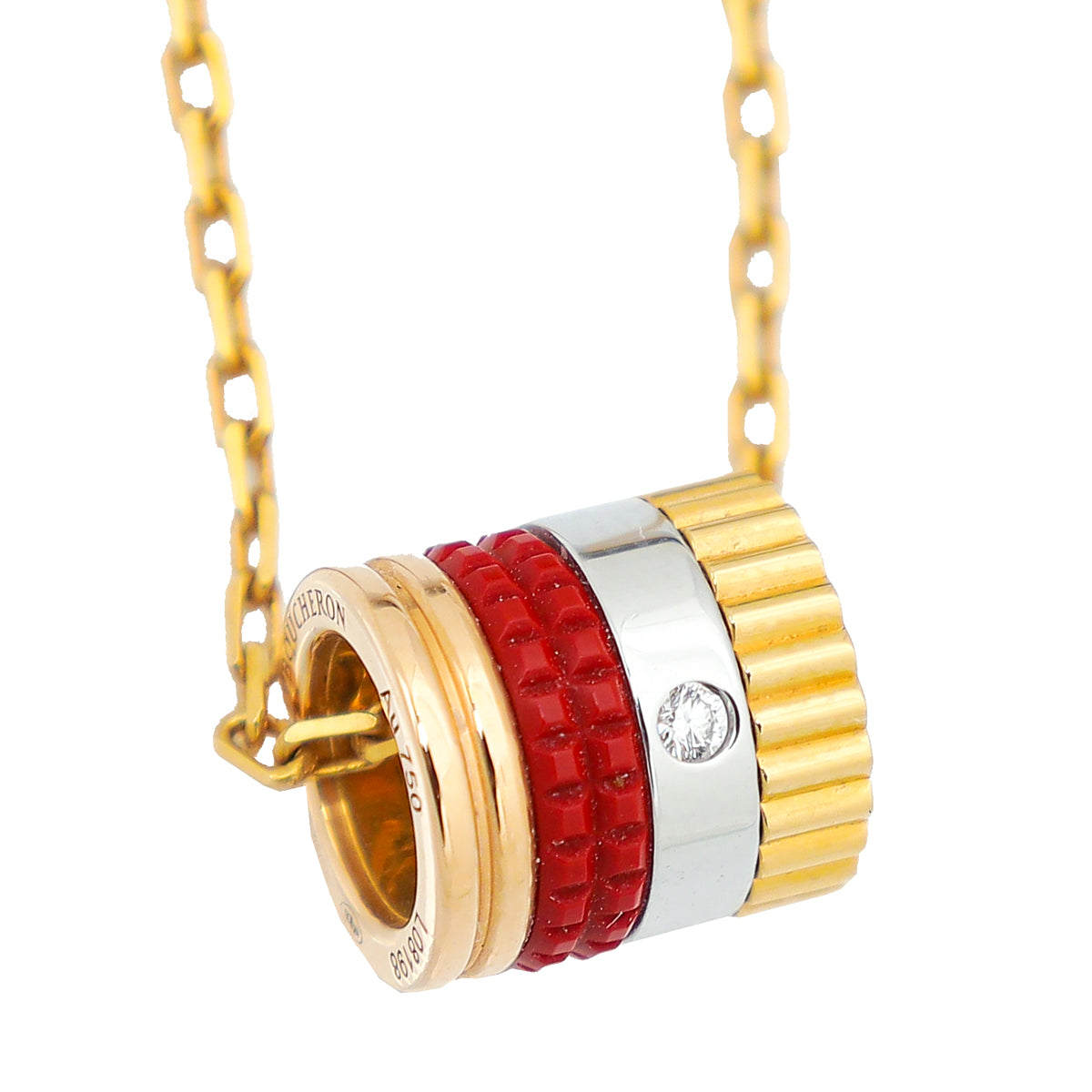 Boucheron 18K Tricolor Gold Diamond Quatre Red Edition Mini Ring Pendant Necklace-Boucheron-THE CLOSET